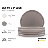Ceramic Dinner Plates Set Of 6 Pieces, Grey With White Rim Carving Series | Ceramic Plates Set - Glossy Finish Plate Set | Ceramic Dinner Plates - Plates Set For Dinner | Microwave Safe